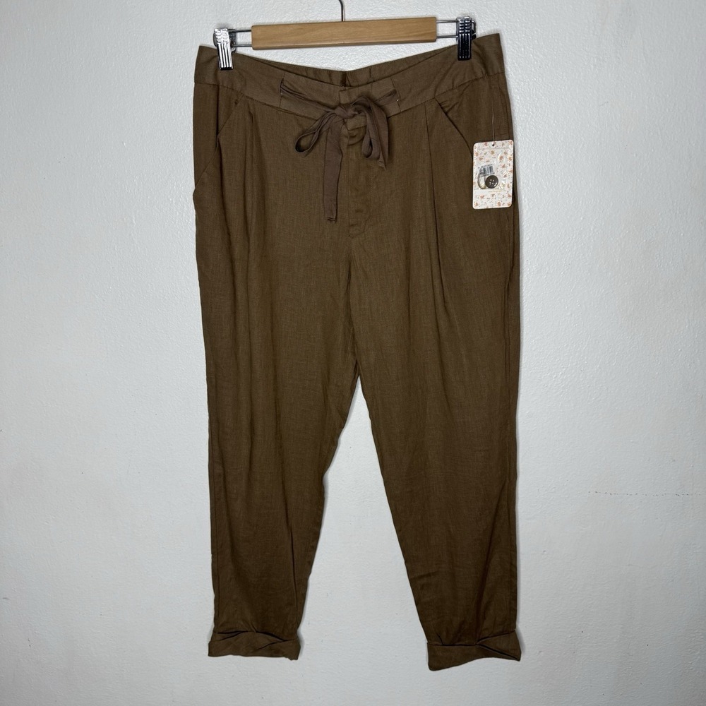 New Free People Cropped Tie Pants Maple Sugar Brown Boho Beach Women's 4